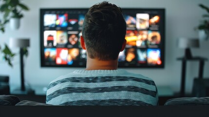 Aufkleber - A man Watching TV series and movies via streaming service. Generative AI.