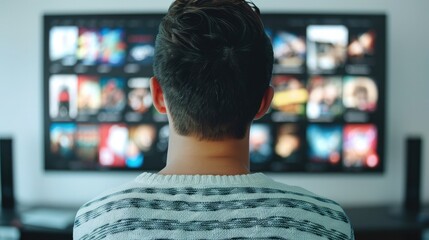 Aufkleber - A man Watching TV series and movies via streaming service. Generative AI.