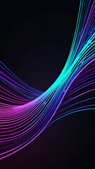 Wall Mural - Multi-color fluorescent lines crossing waves on the dark background.