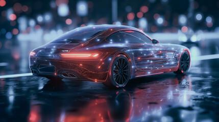 Poster - Modern car equipped with IoT technology, providing real-time traffic updates, vehicle diagnostics, and seamless smart home device connectivity.
