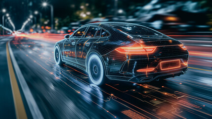 Fototapete - Modern car equipped with IoT technology, providing real-time traffic updates, vehicle diagnostics, and seamless smart home device connectivity.