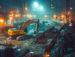 © pavlofox - Excavator Working On Construction Site at Night