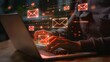 © keetazalay - A dynamic email marketing scene with a laptop displaying an open email campaign, surrounded by envelopes and social media icons, capturing the essence of digital communication and marketing