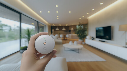 Poster - Thermostat in a modern home, utilizing smart technology to learn household schedules and preferences, automatically adjusting temperature for comfort and energy savings.