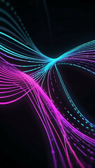 Wall Mural - Flowing fluorescent waves of light on the dark background.