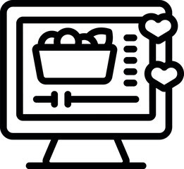 Poster - Computer screen displaying an online grocery shopping website, featuring a shopping cart icon and hearts, symbolizing the convenience and enjoyment of this modern shopping method
