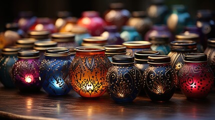 Sticker - Composition of artistic painted handcrafted pottery jars  