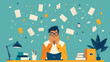 © khonkangrua - Illustration of a stressed individual sitting at a desk with papers flying around, representing workplace stress and deadlines.
