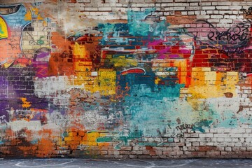 Wall Mural - Old abandoned brick wall architecture graffiti abstract.