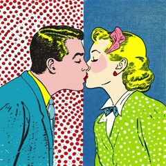 Poster - Comic of couple kissing adult art togetherness.