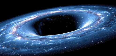 Wall Mural - illustration of an abstract colored galaxy forming a spiral with a black tip on a black background