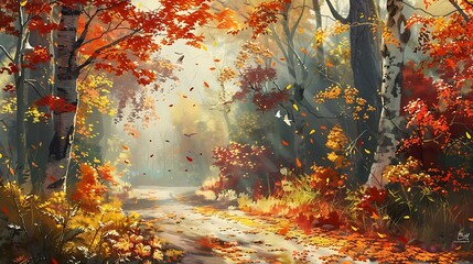 Poster - autumnal forest path