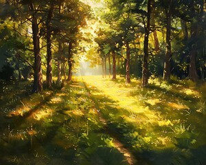 Aufkleber - Sunlit Forest Path