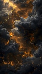 Poster - Black clouds with yellow lightning background