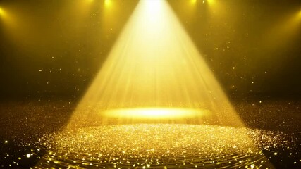 Sticker - Stage light and golden glitter lights on floor. Abstract gold background for display your product. Spotlight realistic ray.