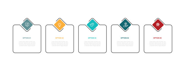 Aufkleber - 5 step infographic template. Banner presentation with icons and columns. Vector illustration suitable for business information and web graphic design.