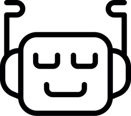 Poster - Simple smiling chatbot head with raised arms, designed in a clean outline style