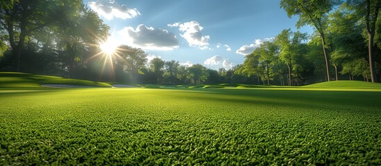 Canvas Print - Golf Course with Sunlight Shining Through Trees