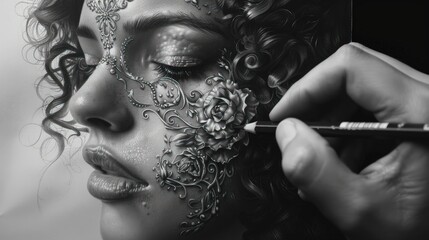 Sticker - Hyper realistic pencil drawing of an intricate design. Generate AI image