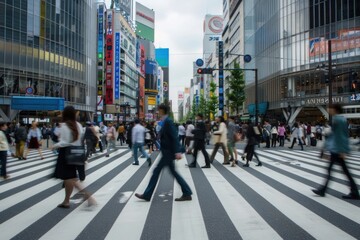 Poster - Businesspeople crowd splinter on street metropolis building walking.