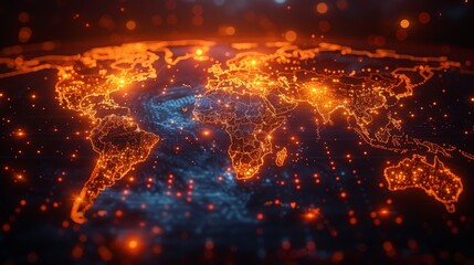 Abstract world map, concept of global network and connectivity, international data transfer and cyber technology, worldwide business