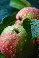 Wall Mural - guava in water drops close-up. Selective focus