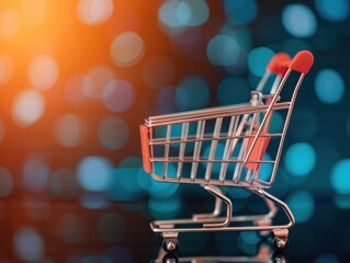 Poster - Abstract art of a shopping cart with digital waves, symbolizing the seamless and dynamic experience of internet marketplace buying, futuristic and engaging 