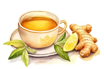 Sticker - Hot ginger tea food drink plant.