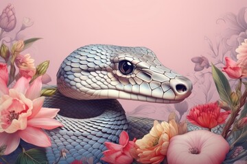 Poster - Snake flower reptile animal.