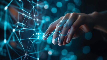 Fototapete - Digital Network Connecting the dots one touch at a time. AI generated