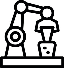 Poster - Modern microchip production line with robotic arm holding worker placing microchip in processing machine