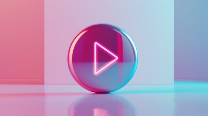 Poster - Neon Play Button in a Minimalist Setting. AI generated