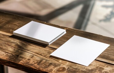 Poster - An example of blank corporate stationery set on a wood table background. A template for branding.