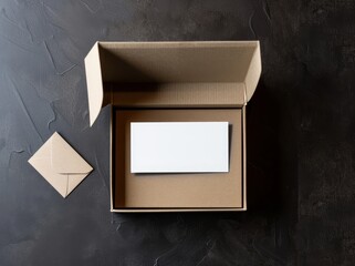 Fototapete - White cardboard box with open lid and white wrapping paper