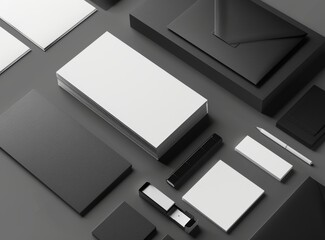 Poster - This is a mockup for branding your company, complete with a set of elements on a gray background. These are blank objects for you to add your design.