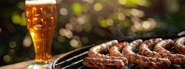 Wall Mural - fried sausages and beer. selective focus