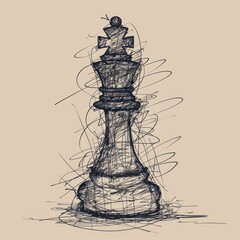 Canvas Print - Hand drawn of single chess drawing sketch art.