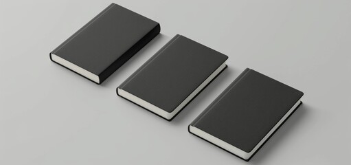 Poster - The mockup shows a realistic black leather notebook against a light gray background.