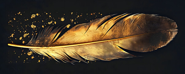 Sticker - Black gold golden feather print illustration