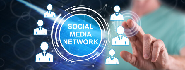 Poster - Man touching a social media network concept