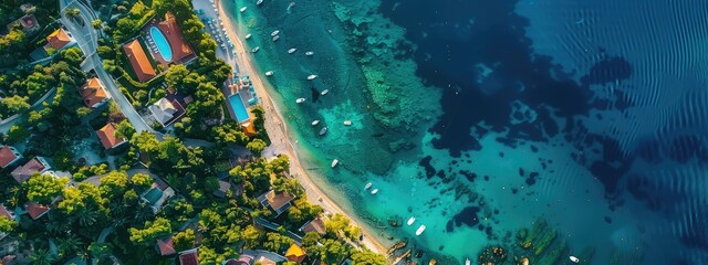 Wall Mural - tropical beach top view. Selective focus