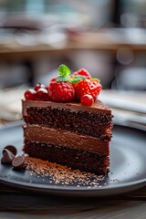 Wall Mural - piece of chocolate cake. Selective focus