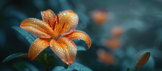 Wall Mural - Orange Lily with Dew Drops