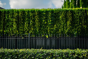 Wall Mural - Green hedge Metal Fence of residential house luxury