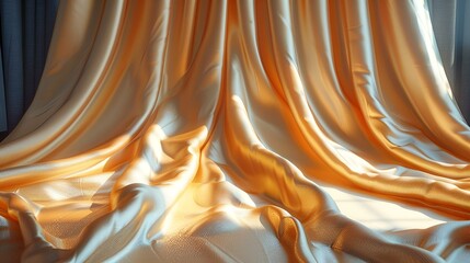 Wall Mural - Luxurious gold silk curtains with a window in the background.