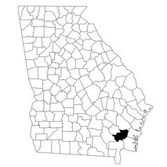  Map of Brantley County in Georgia state on white background. single County map highlighted by black colour on Georgia map. UNITED STATES, US