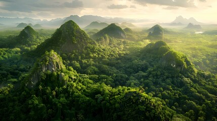 Wall Mural - Karst hills in a tropical forest rising