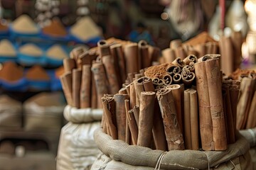 Cinnamon sticks sold at a market