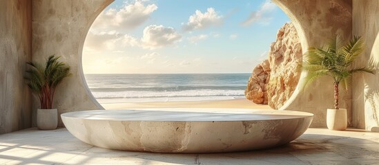 Canvas Print - Minimalist Concrete Platform with Ocean View