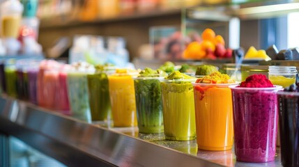 vibrant smoothie bar with array of colorful healthconscious blends showcasing fresh ingredients and modern lifestyle